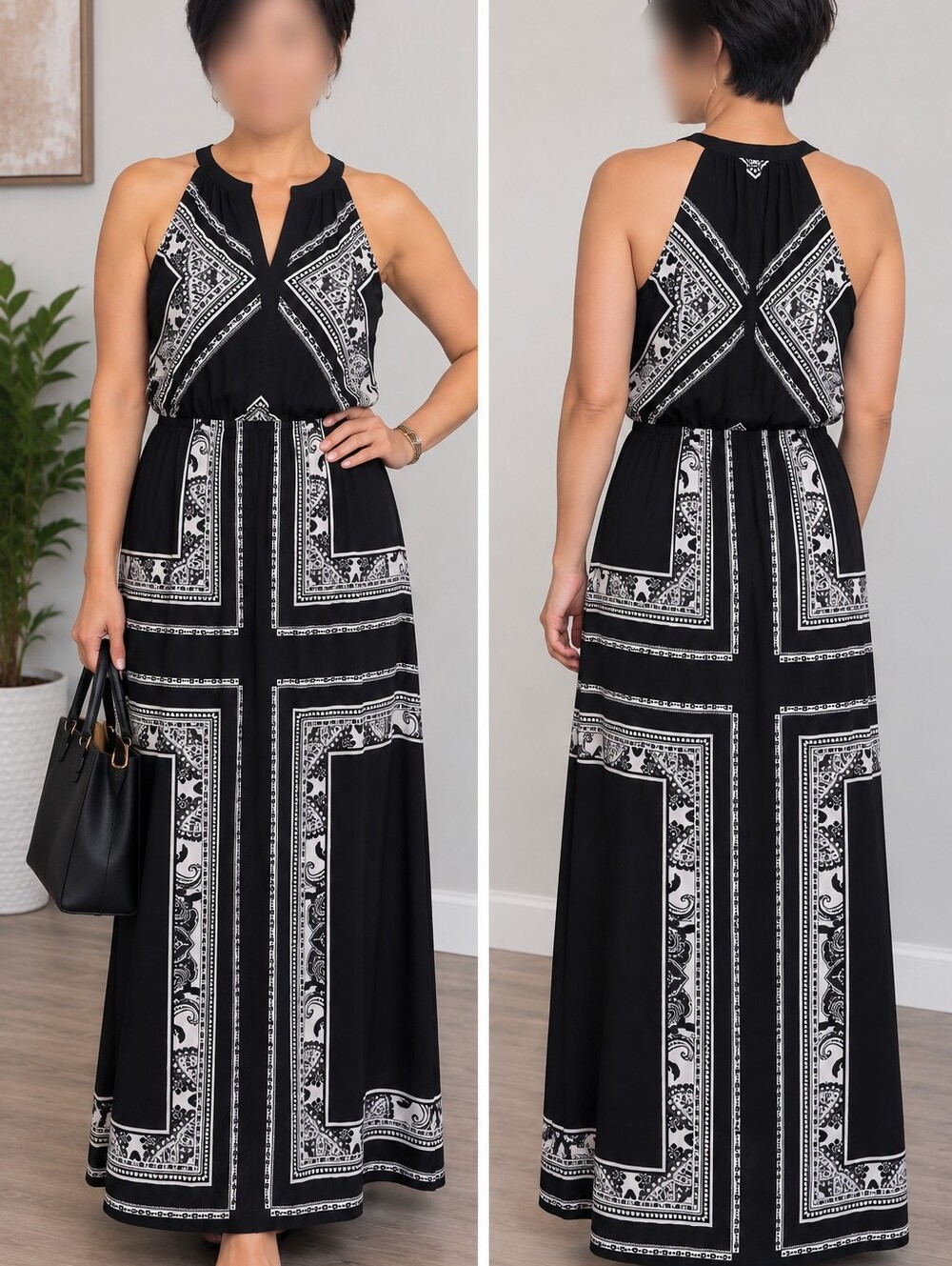 Old Navy Black White Paisley Print Sleeveless Maxi Dress Size S